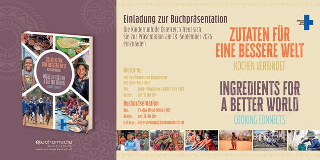 Einladung Buchpräsentation Kindernothilfe Österreich Kochbuch. Einladung Buchpräsentation Kindernothilfe Österreich Kochbuch.