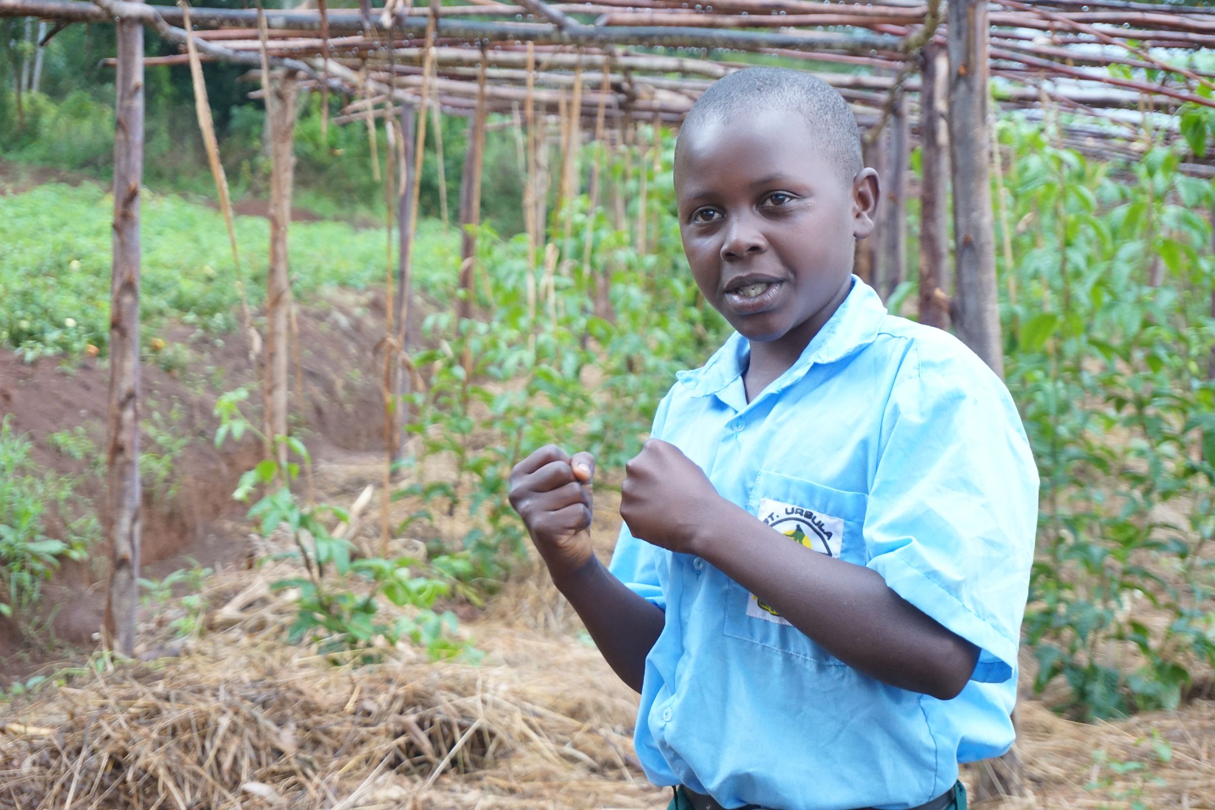 Farmschüler steht vor einem Gemüsebeet (Quelle: Ludwig Grunewald) Farmschüler steht vor einem Gemüsebeet (Quelle: Ludwig Grunewald)